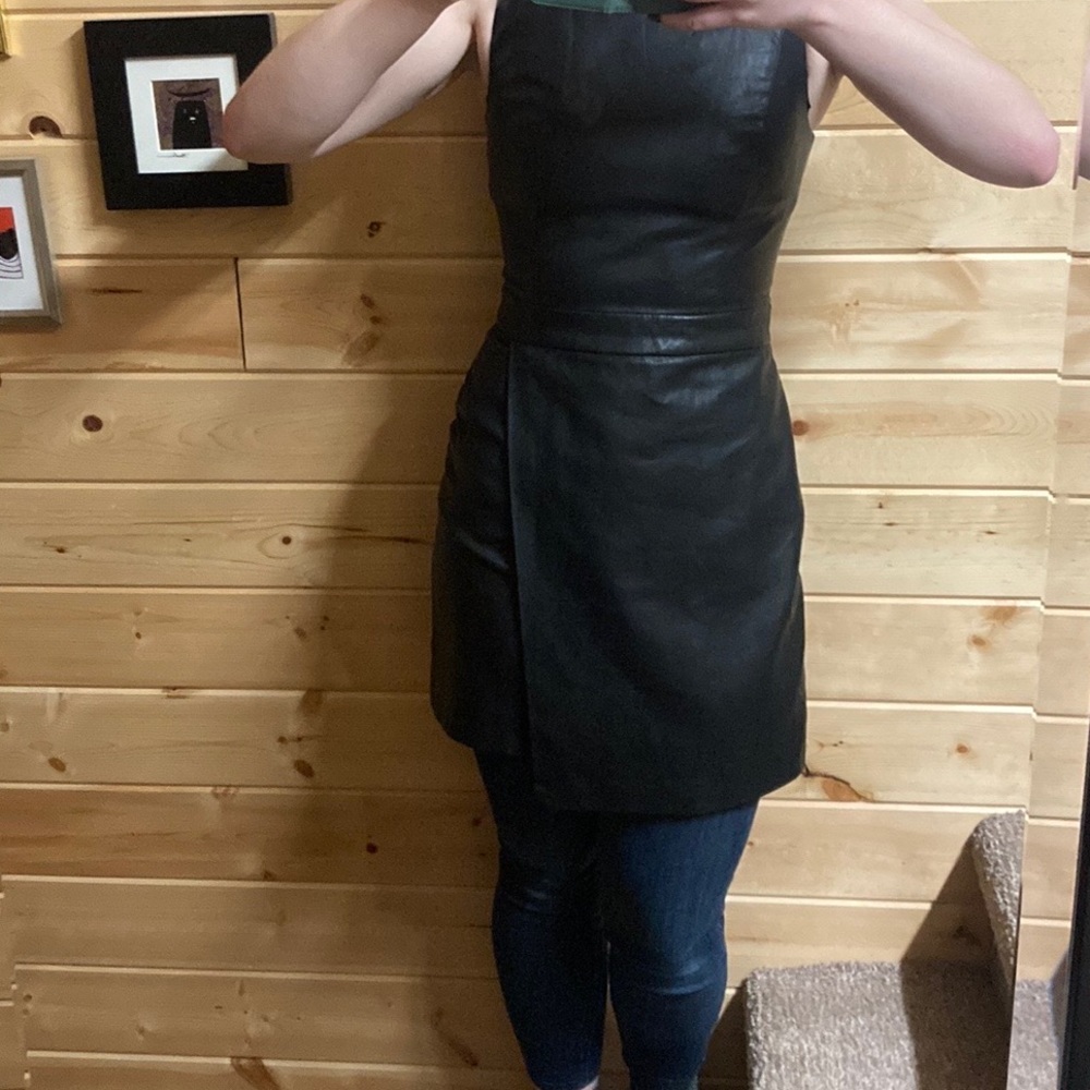 Armani exchange black imitation leather body con mini dress.